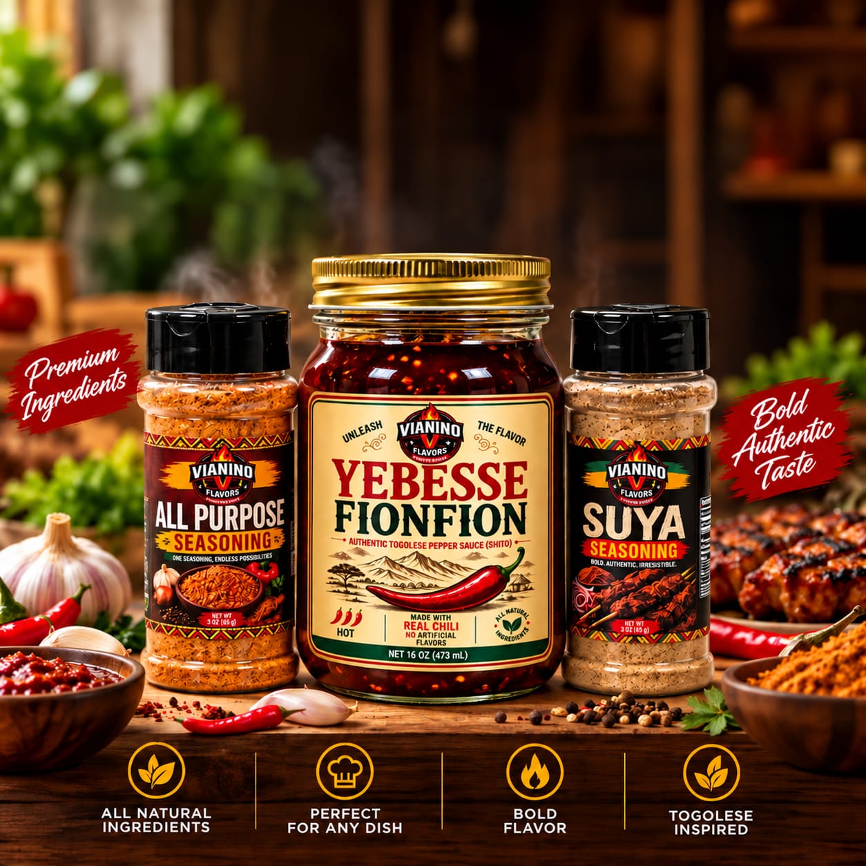 Vianino Flavors Yebesse Fionfion, All Purpose and Suya Seasoning